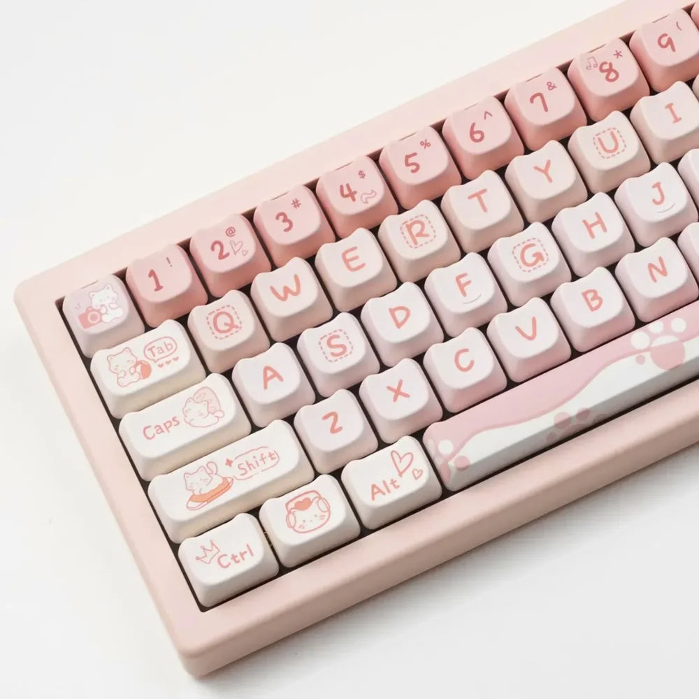 Cute Pink MAO Keycap Set PBT 134 Keys Kitten Keycaps for MX Switch HI75 HI8 68 F99 104 64 Mechanical Keyboards