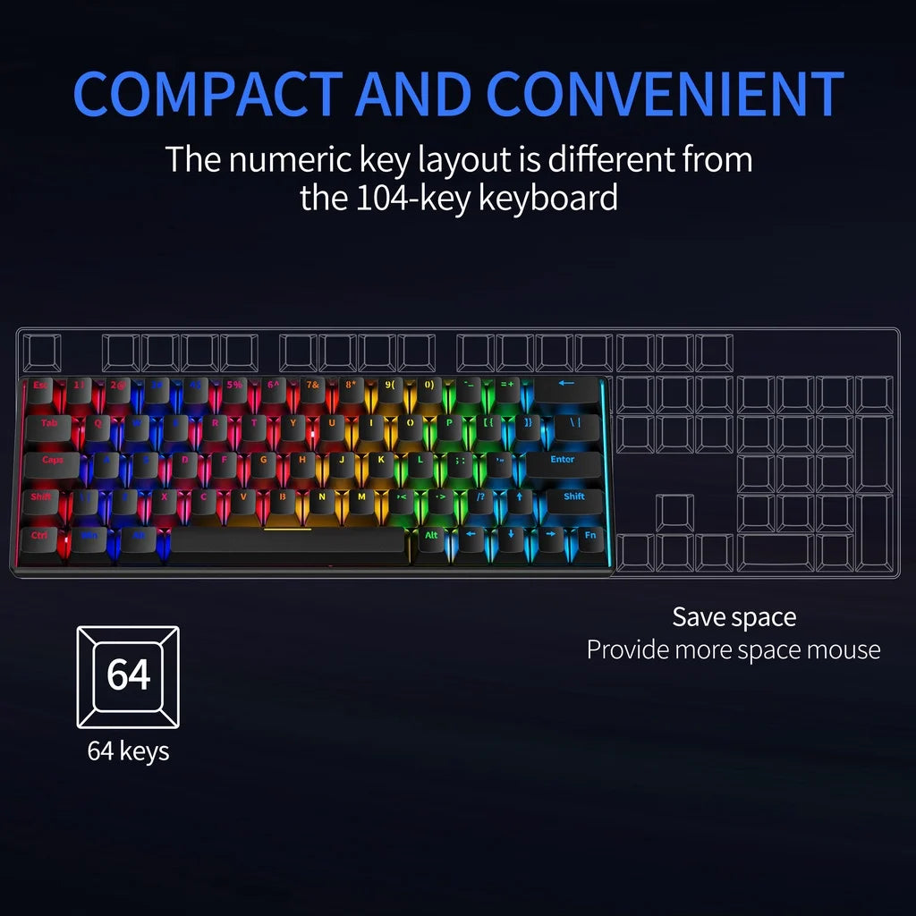ZA646 Mechanical Keyboard 63 Keys Wired Gaming Keyboards Detachable USB Type-C Hot Swappable Mini Mechanical Keyboards