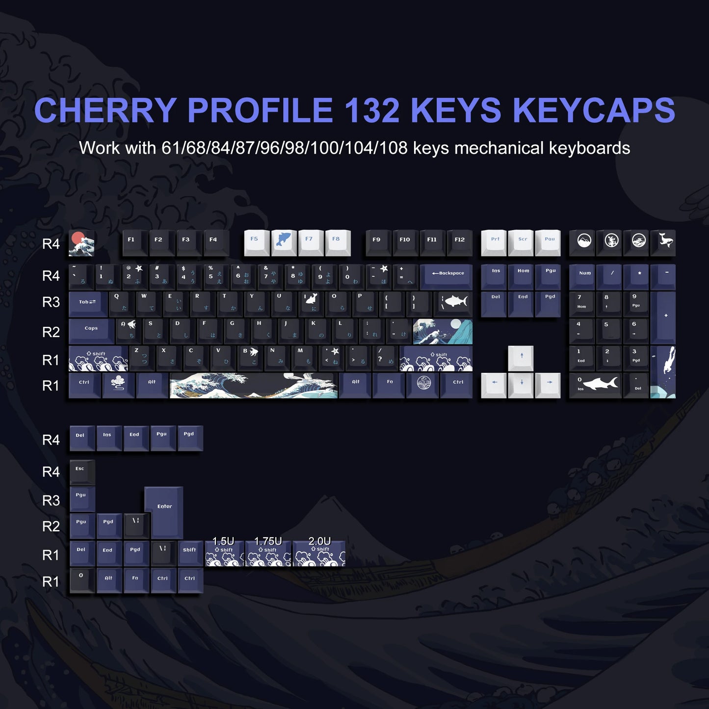 Katana Keycaps 5 Sides Dye Sublimation PBT Keycaps Japanese Layout Anime Keycaps Cherry Profile for Cherry MX Switch Keyboard