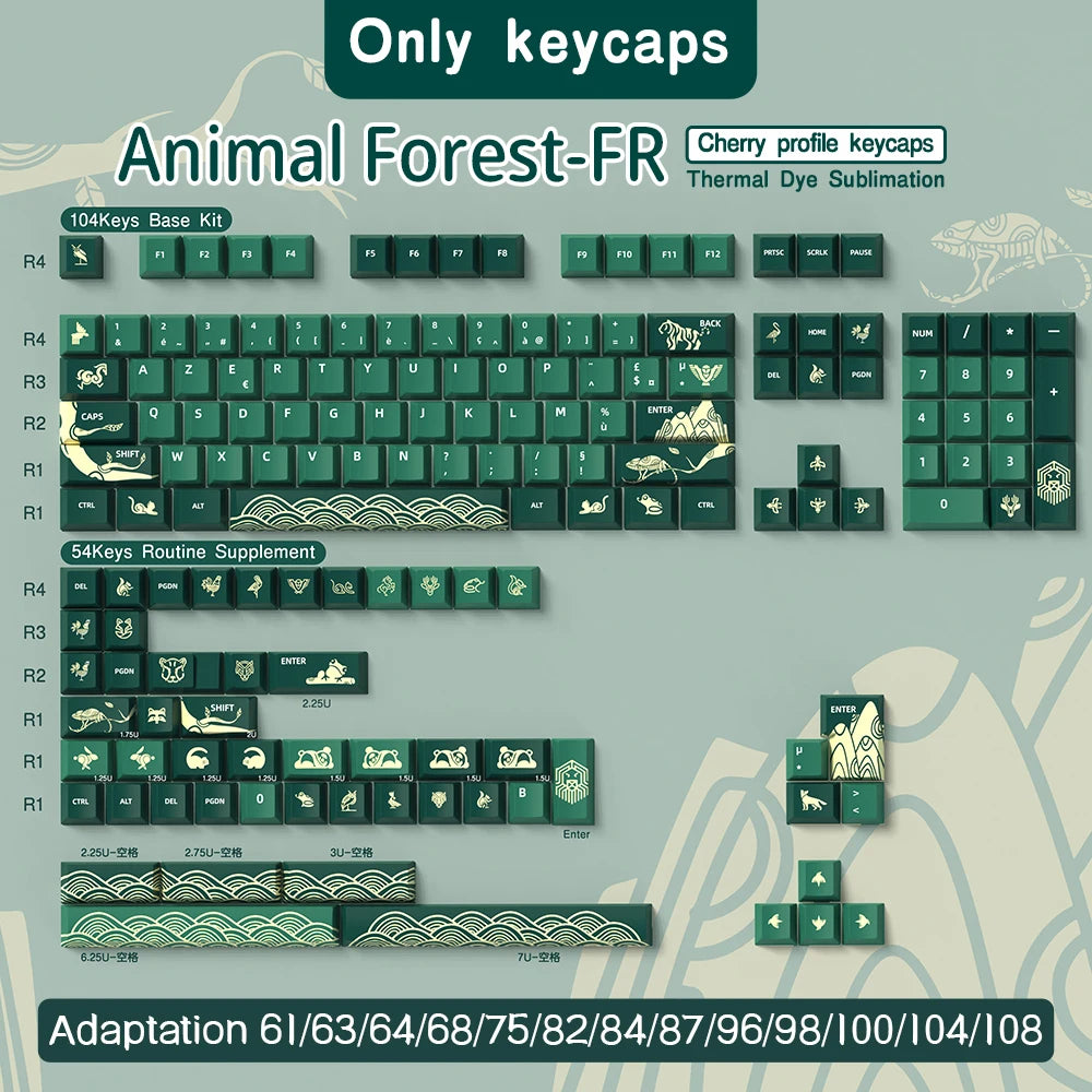 Animal Forest Green Keycaps Japanese/Korean/German/Spanish/French Keycap ISO Layout Cherry Profile for GMK Custom Mechanical Key