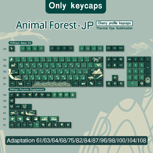 Animal Forest Green Keycaps Japanese/Korean/German/Spanish/French Keycap ISO Layout Cherry Profile for GMK Custom Mechanical Key