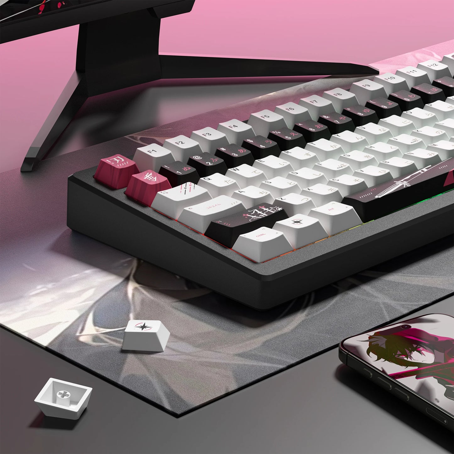 Katana Keycaps 5 Sides Dye Sublimation PBT Keycaps Japanese Layout Anime Keycaps Cherry Profile for Cherry MX Switch Keyboard