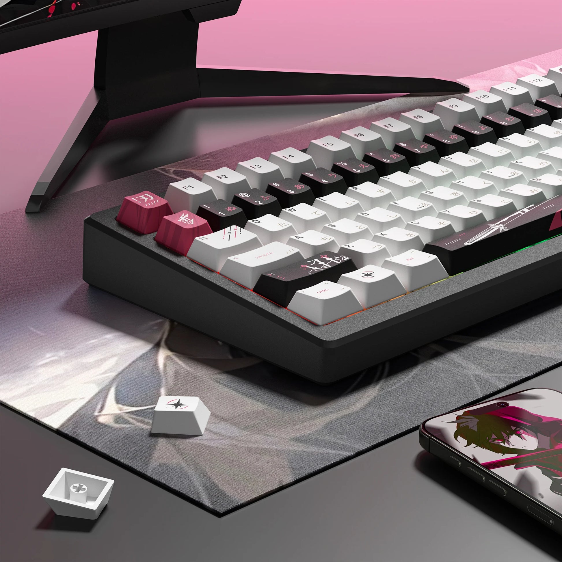 Katana Keycaps 5 Sides Dye Sublimation PBT Keycaps Japanese Layout Anime Keycaps Cherry Profile for Cherry MX Switch Keyboard