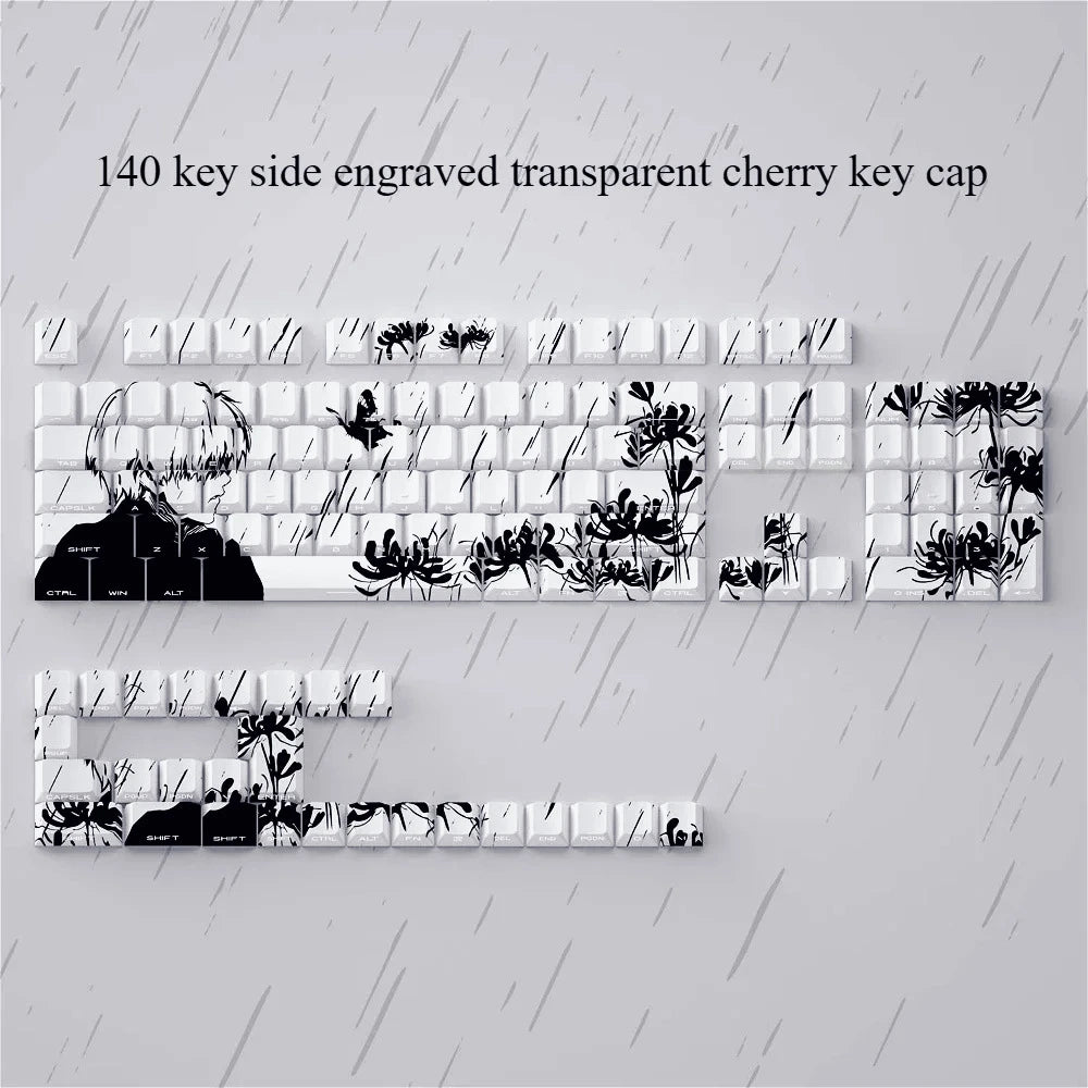 140 Key Tokyo Side Engraved Light Transmission Key Cap PBT Cherry Profile for Cherry MX 61 68 104 Mechanical Keyboard