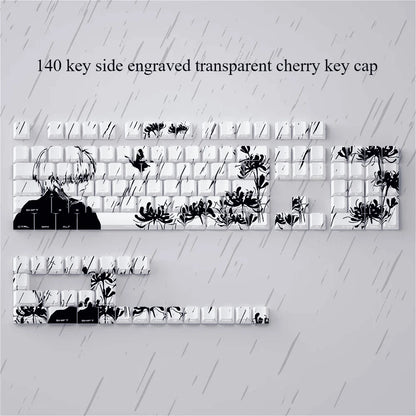 140 Key Tokyo Side Engraved Light Transmission Key Cap PBT Cherry Profile for Cherry MX 61 68 104 Mechanical Keyboard