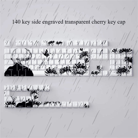 140 Key Tokyo Side Engraved Light Transmission Key Cap PBT Cherry Profile for Cherry MX 61 68 104 Mechanical Keyboard