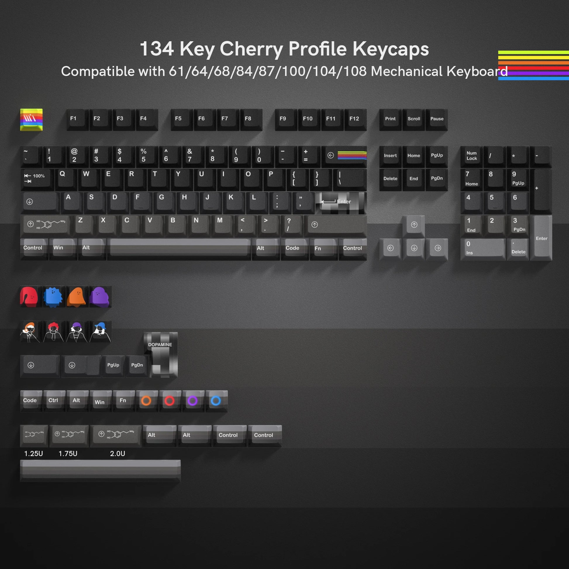 Katana Keycaps 5 Sides Dye Sublimation PBT Keycaps Japanese Layout Anime Keycaps Cherry Profile for Cherry MX Switch Keyboard