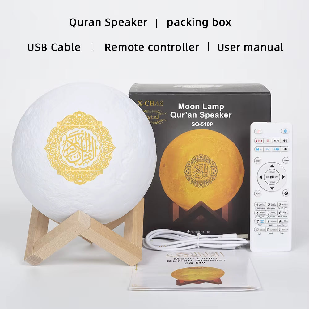 Bluetooth Speakers Wireless Muslim Night Light Quran Speakers 3D Moon with APP Control Quran Speaekr Koran Touch Lamp