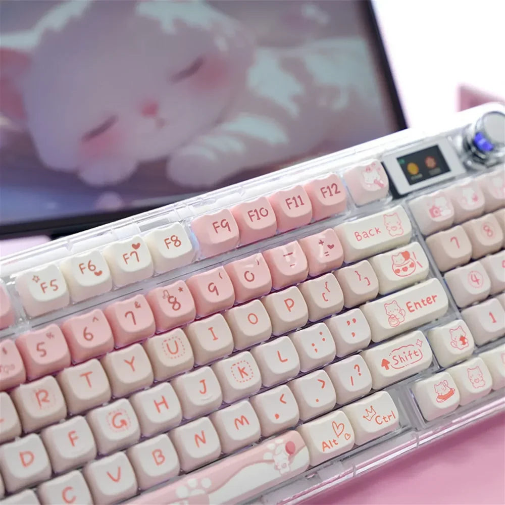 Cute Pink MAO Keycap Set PBT 134 Keys Kitten Keycaps for MX Switch HI75 HI8 68 F99 104 64 Mechanical Keyboards
