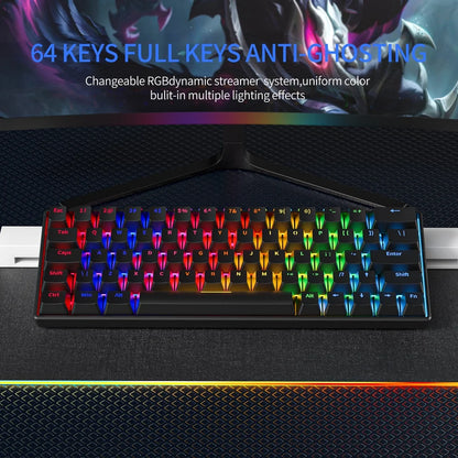 ZA646 Mechanical Keyboard 63 Keys Wired Gaming Keyboards Detachable USB Type-C Hot Swappable Mini Mechanical Keyboards