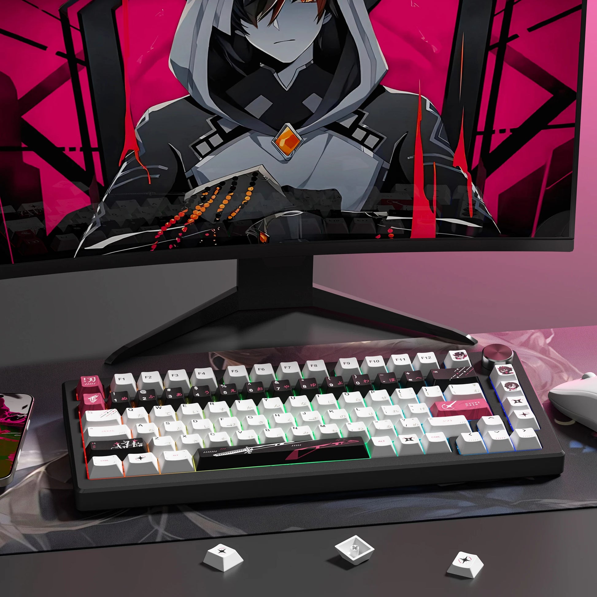 Katana Keycaps 5 Sides Dye Sublimation PBT Keycaps Japanese Layout Anime Keycaps Cherry Profile for Cherry MX Switch Keyboard
