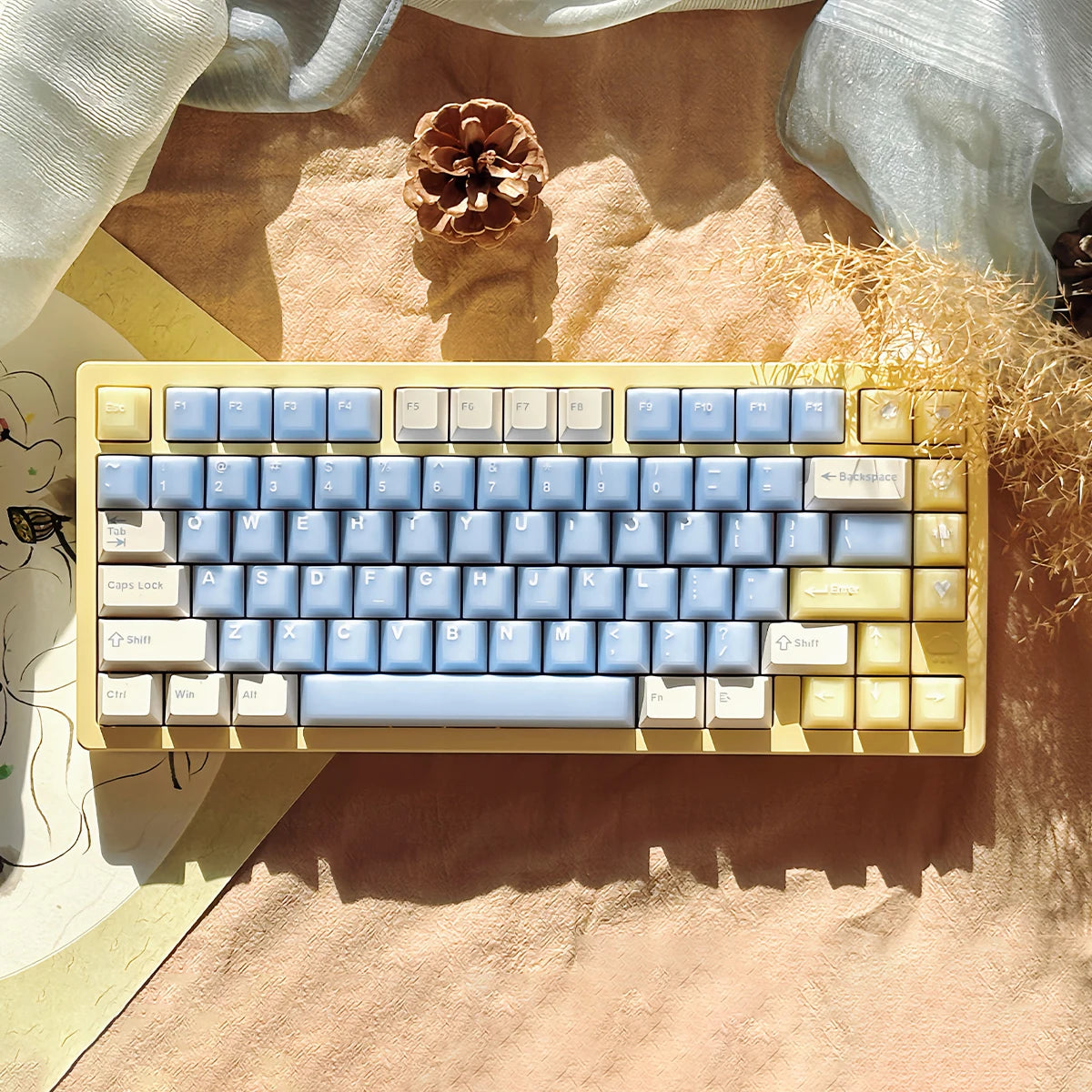 164 Keys Blue Translucent Keycaps PBT PC Double Shot Cherry Profile Large Set Keycaps for Alice Layout Mechanical Keyboard