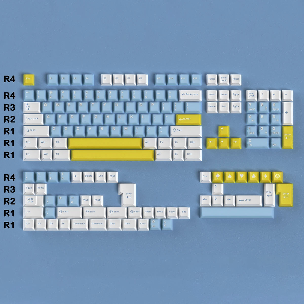 164 Keys Blue Translucent Keycaps PBT PC Double Shot Cherry Profile Large Set Keycaps for Alice Layout Mechanical Keyboard