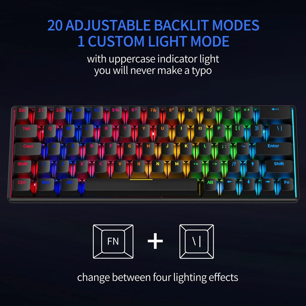 ZA646 Mechanical Keyboard 63 Keys Wired Gaming Keyboards Detachable USB Type-C Hot Swappable Mini Mechanical Keyboards