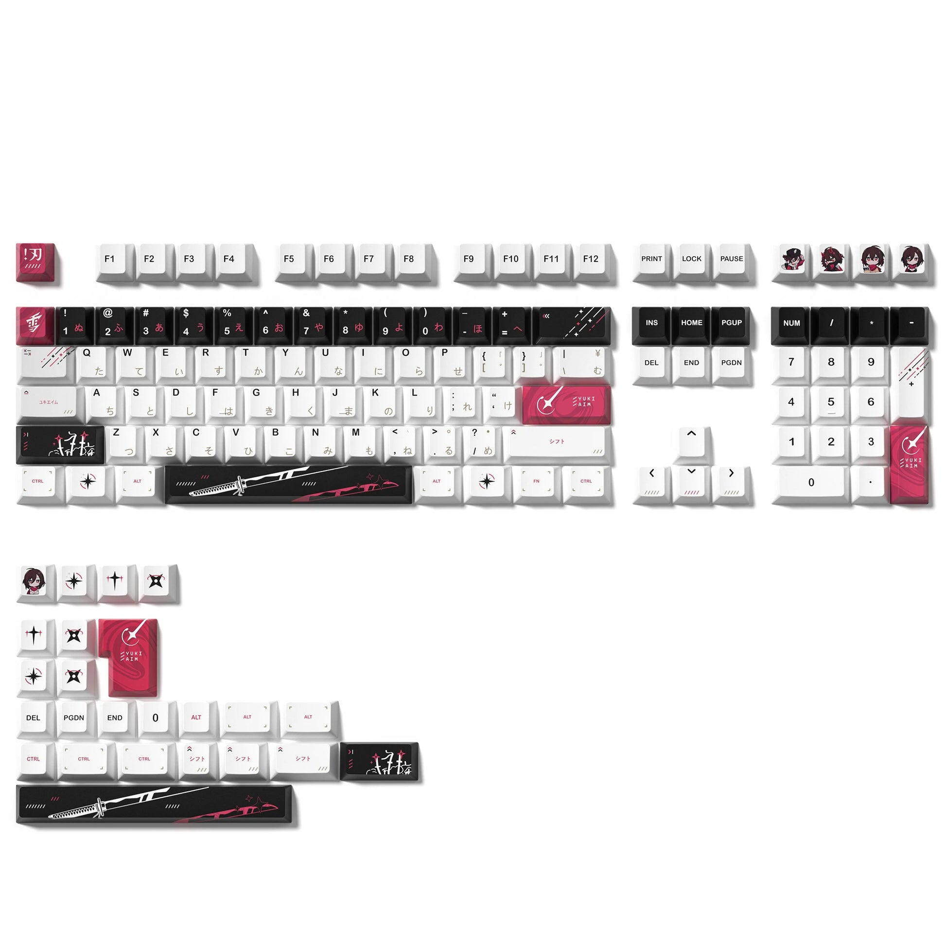 Katana Keycaps 5 Sides Dye Sublimation PBT Keycaps Japanese Layout Anime Keycaps Cherry Profile for Cherry MX Switch Keyboard