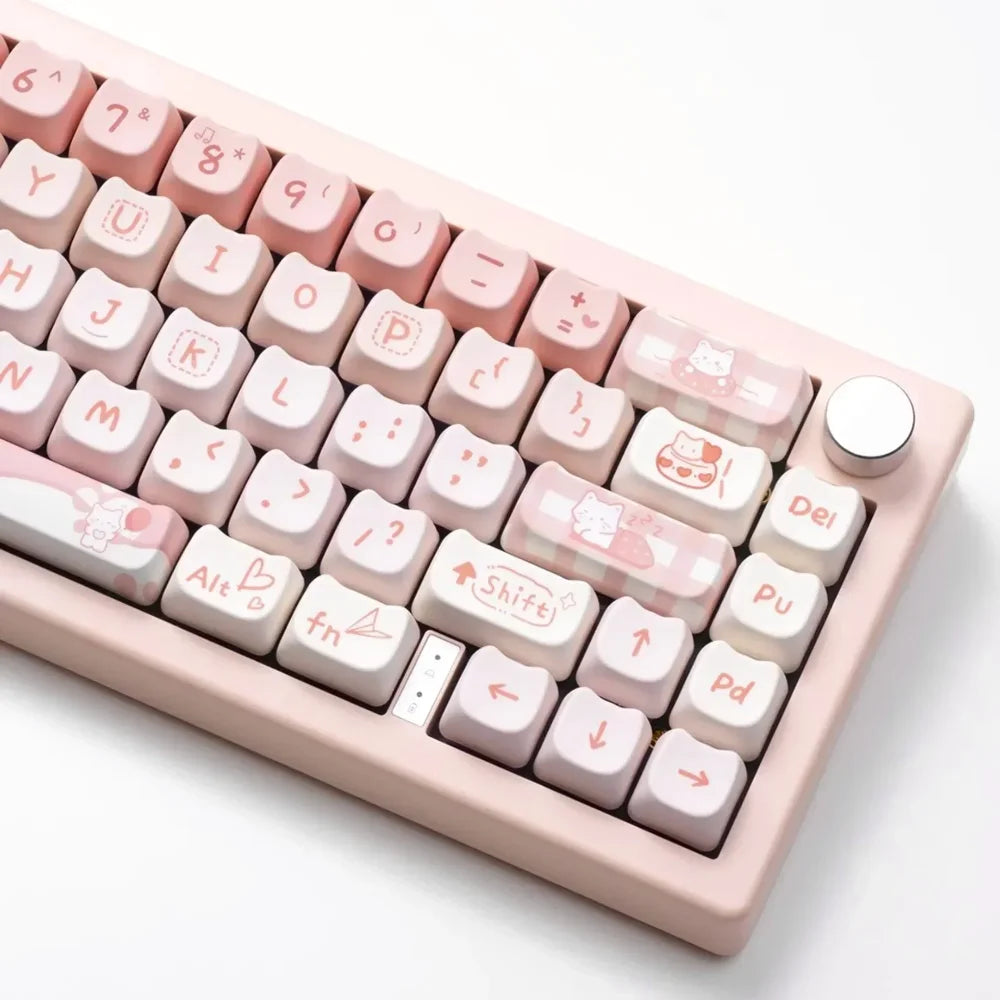 Cute Pink MAO Keycap Set PBT 134 Keys Kitten Keycaps for MX Switch HI75 HI8 68 F99 104 64 Mechanical Keyboards