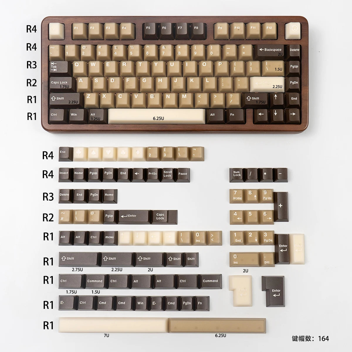 164 Keys Blue Translucent Keycaps PBT PC Double Shot Cherry Profile Large Set Keycaps for Alice Layout Mechanical Keyboard