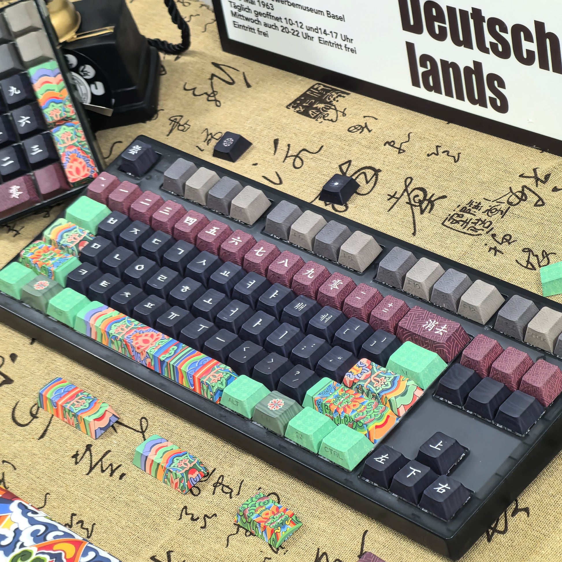 Retro Korean Keycap Tradition Ancient Architecture Dancheong Side Engraved Translucent Pbt Cherry "L" Key Layout Hangul Keycaps