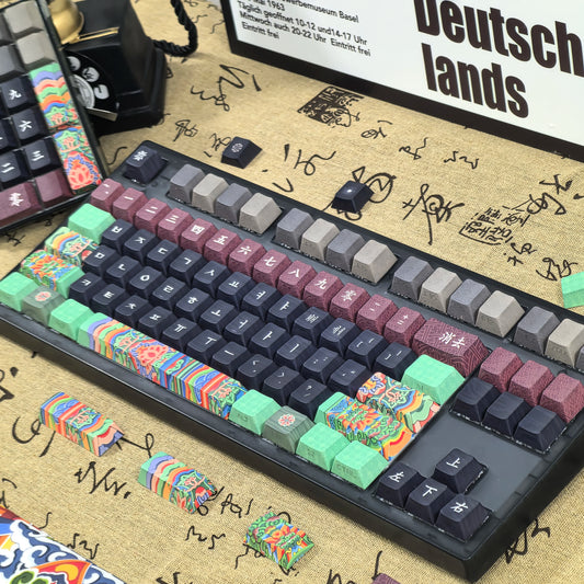 Retro Korean Keycap Tradition Ancient Architecture Dancheong Side Engraved Translucent Pbt Cherry "L" Key Layout Hangul Keycaps