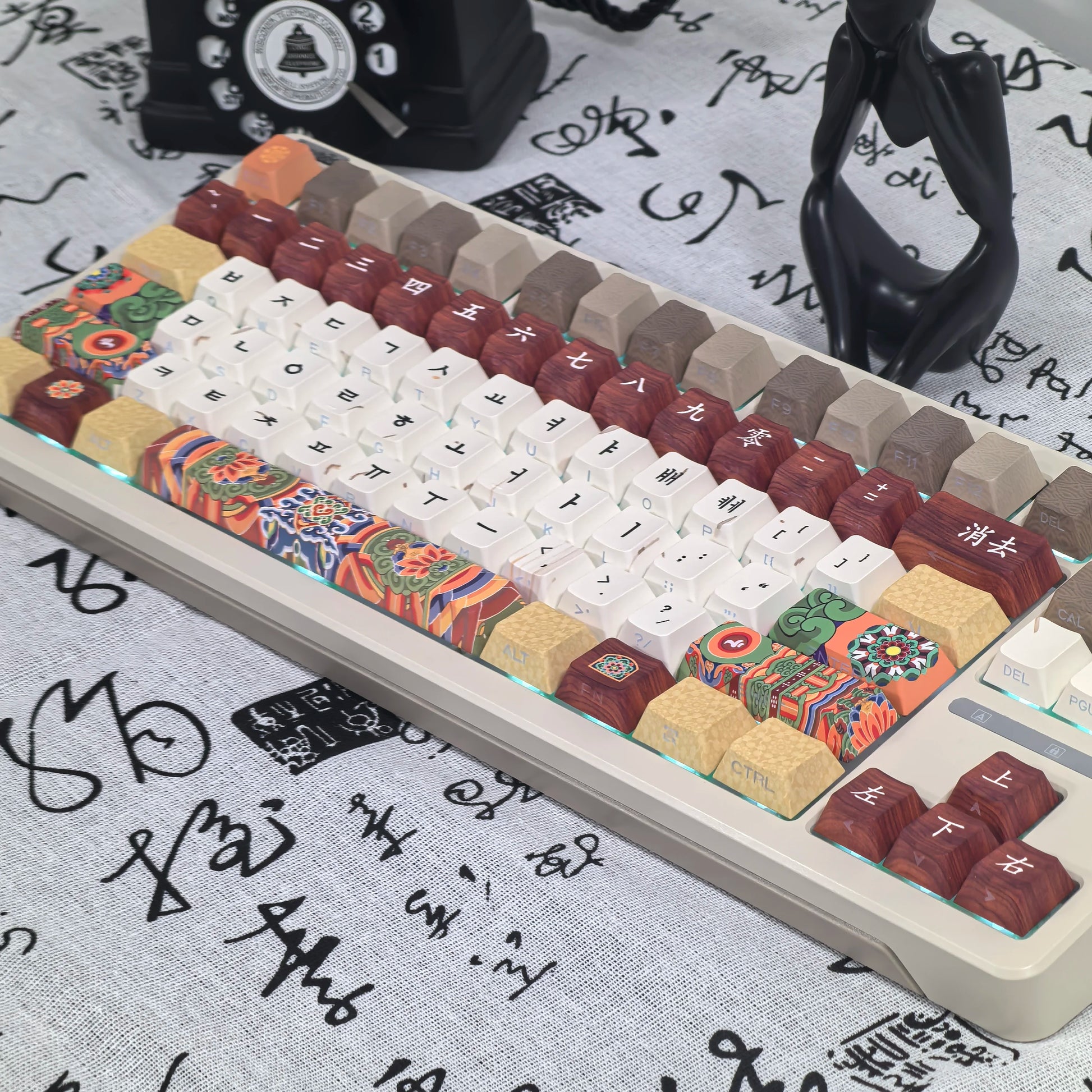 Retro Korean Keycap Tradition Ancient Architecture Dancheong Side Engraved Translucent Pbt Cherry "L" Key Layout Hangul Keycaps