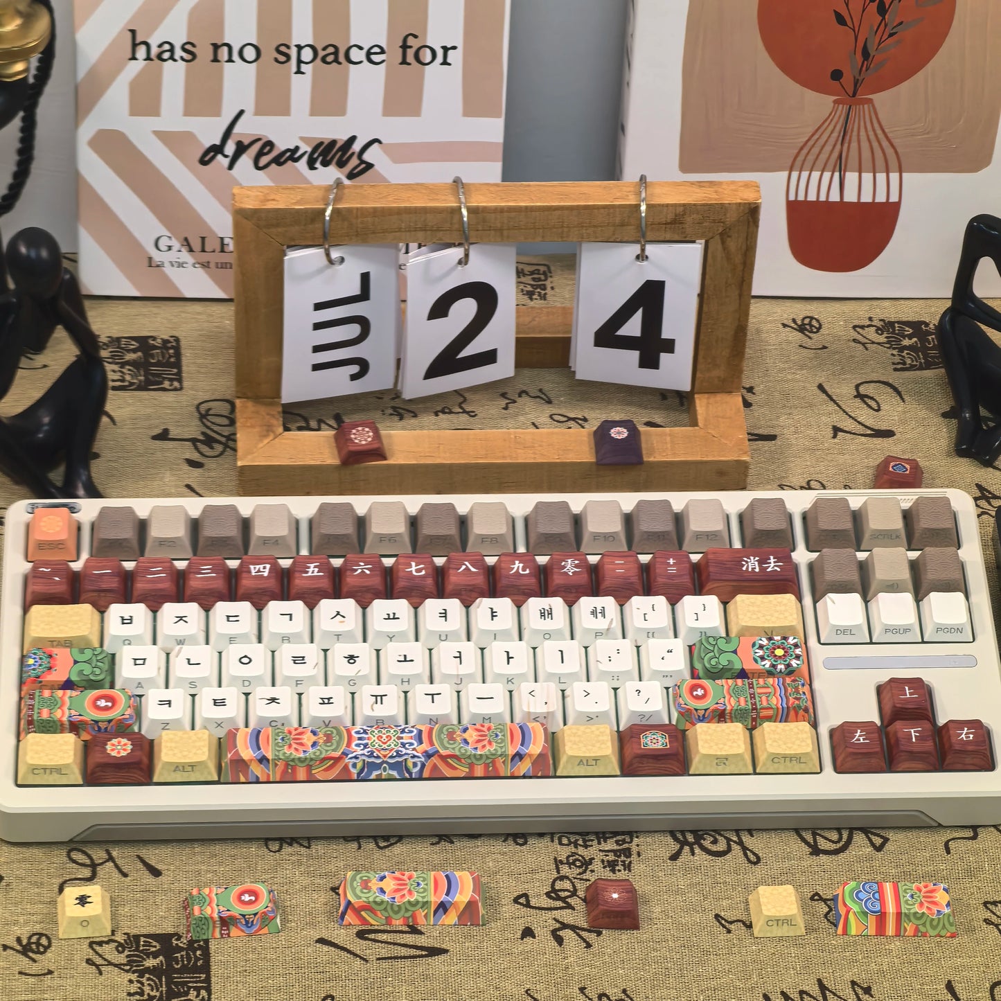 Retro Korean Keycap Tradition Ancient Architecture Dancheong Side Engraved Translucent Pbt Cherry "L" Key Layout Hangul Keycaps