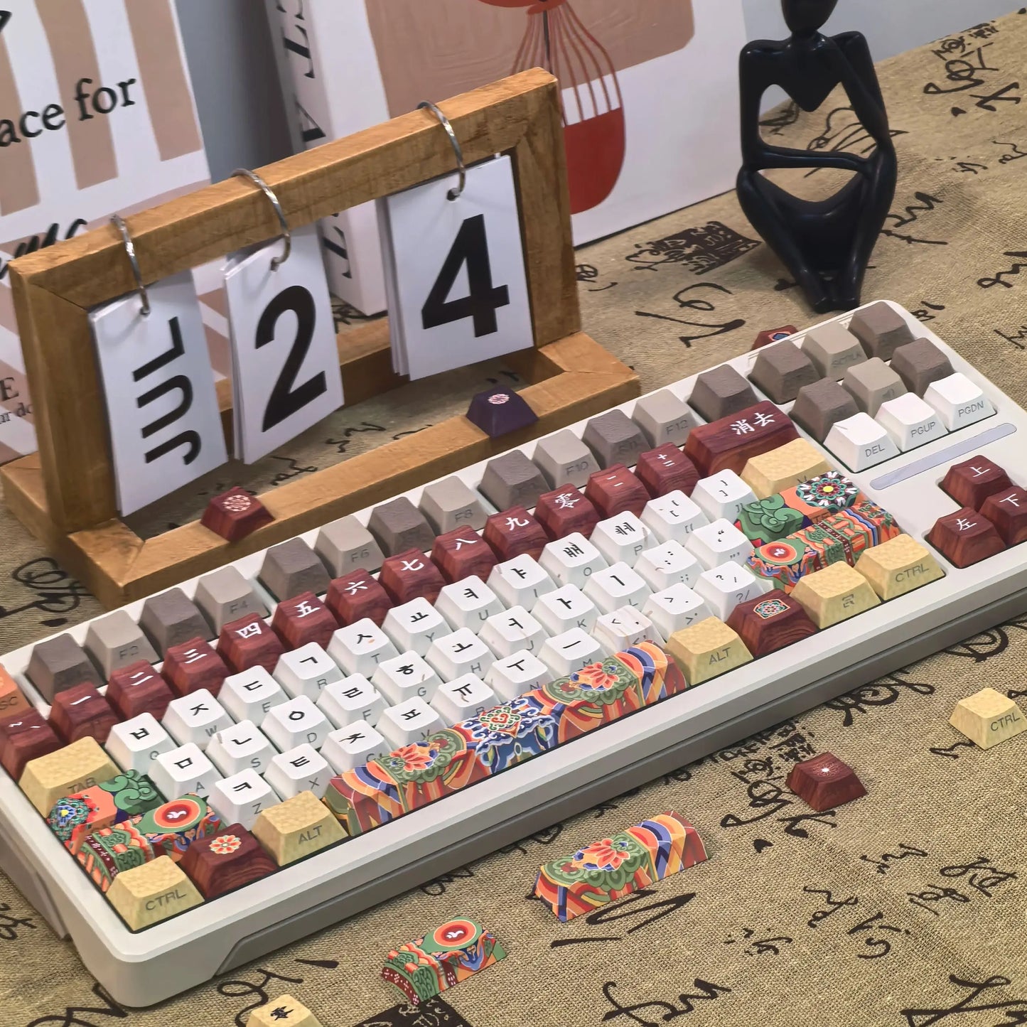 Retro Korean Keycap Tradition Ancient Architecture Dancheong Side Engraved Translucent Pbt Cherry "L" Key Layout Hangul Keycaps