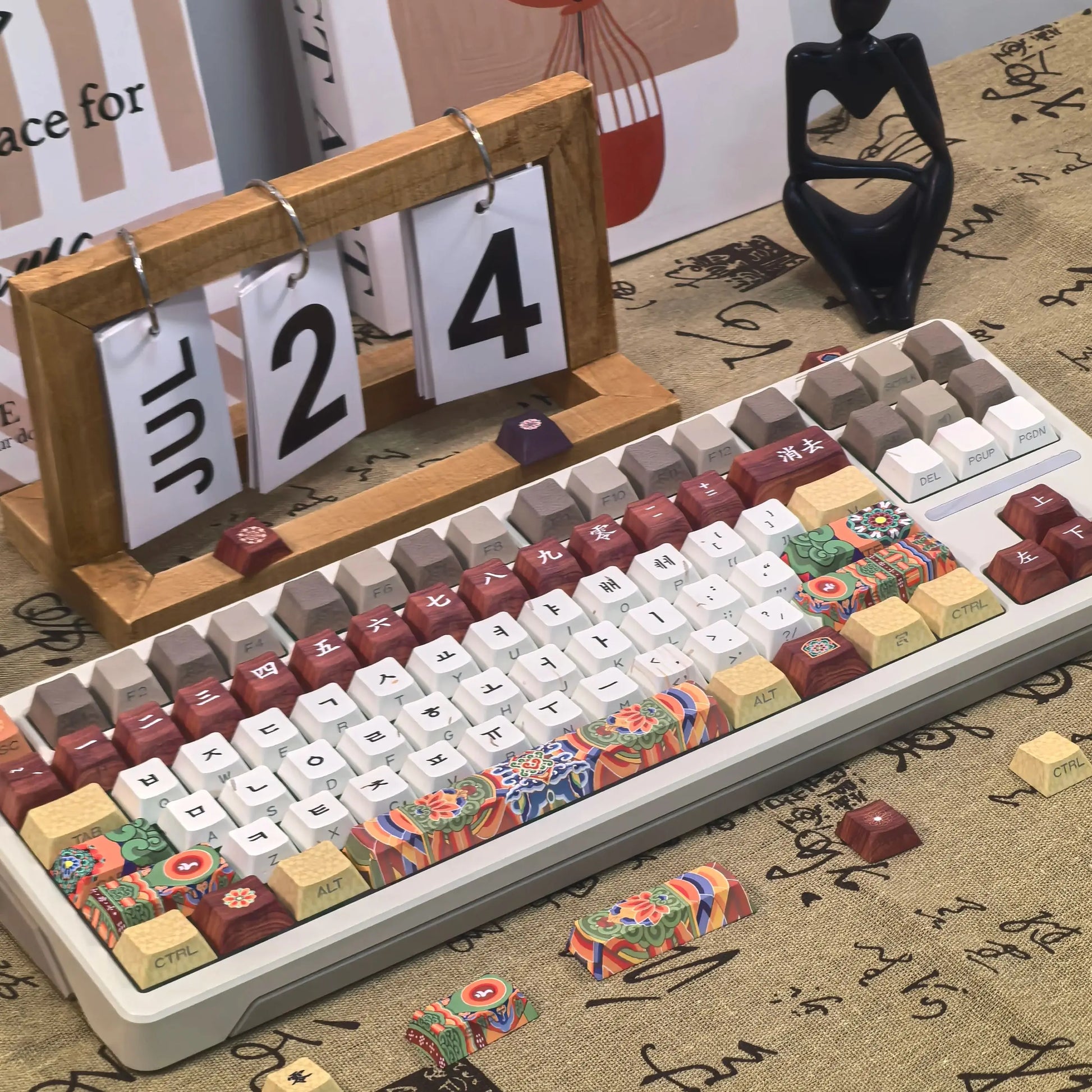 Retro Korean Keycap Tradition Ancient Architecture Dancheong Side Engraved Translucent Pbt Cherry "L" Key Layout Hangul Keycaps
