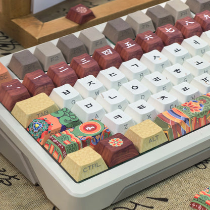 Retro Korean Keycap Tradition Ancient Architecture Dancheong Side Engraved Translucent Pbt Cherry "L" Key Layout Hangul Keycaps
