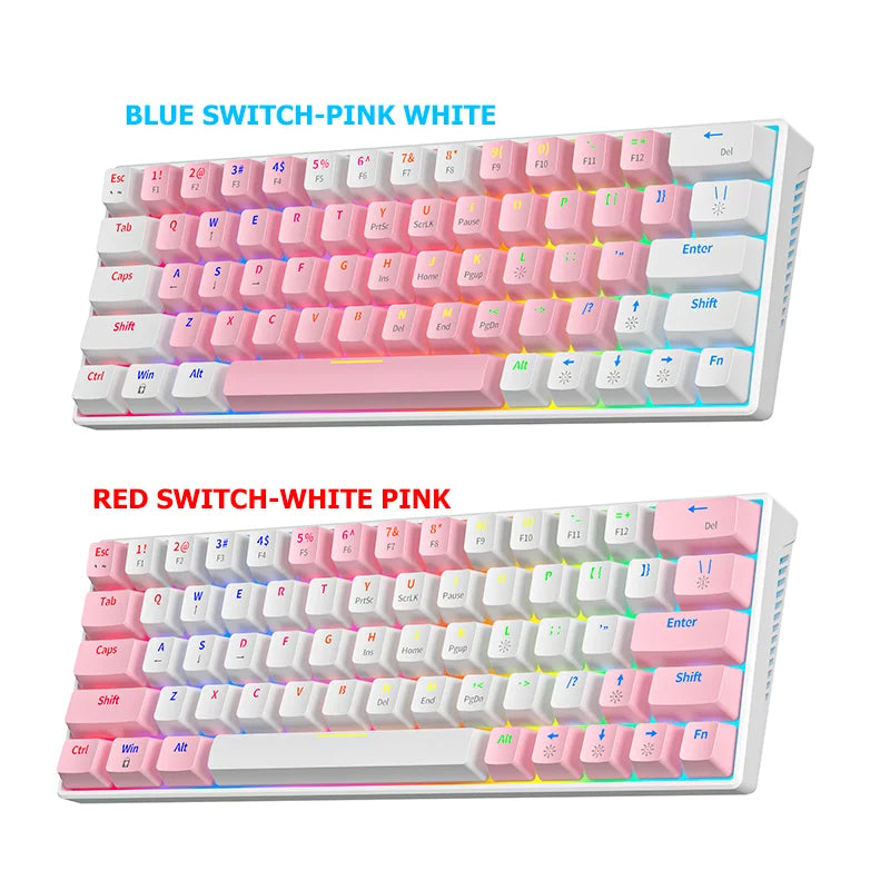 ZA646 Mechanical Keyboard 63 Keys Wired Gaming Keyboards Detachable USB Type-C Hot Swappable Mini Mechanical Keyboards