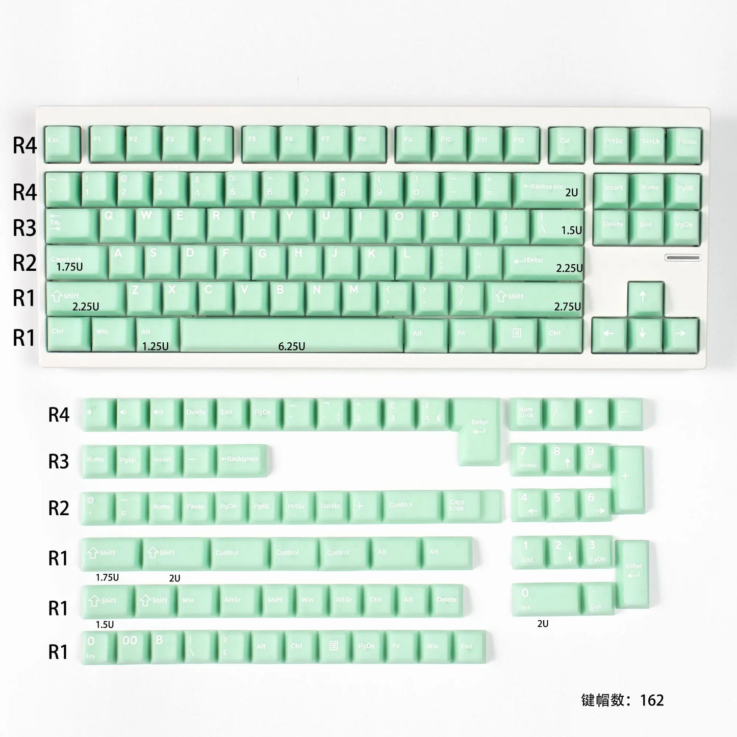 164 Keys Blue Translucent Keycaps PBT PC Double Shot Cherry Profile Large Set Keycaps for Alice Layout Mechanical Keyboard