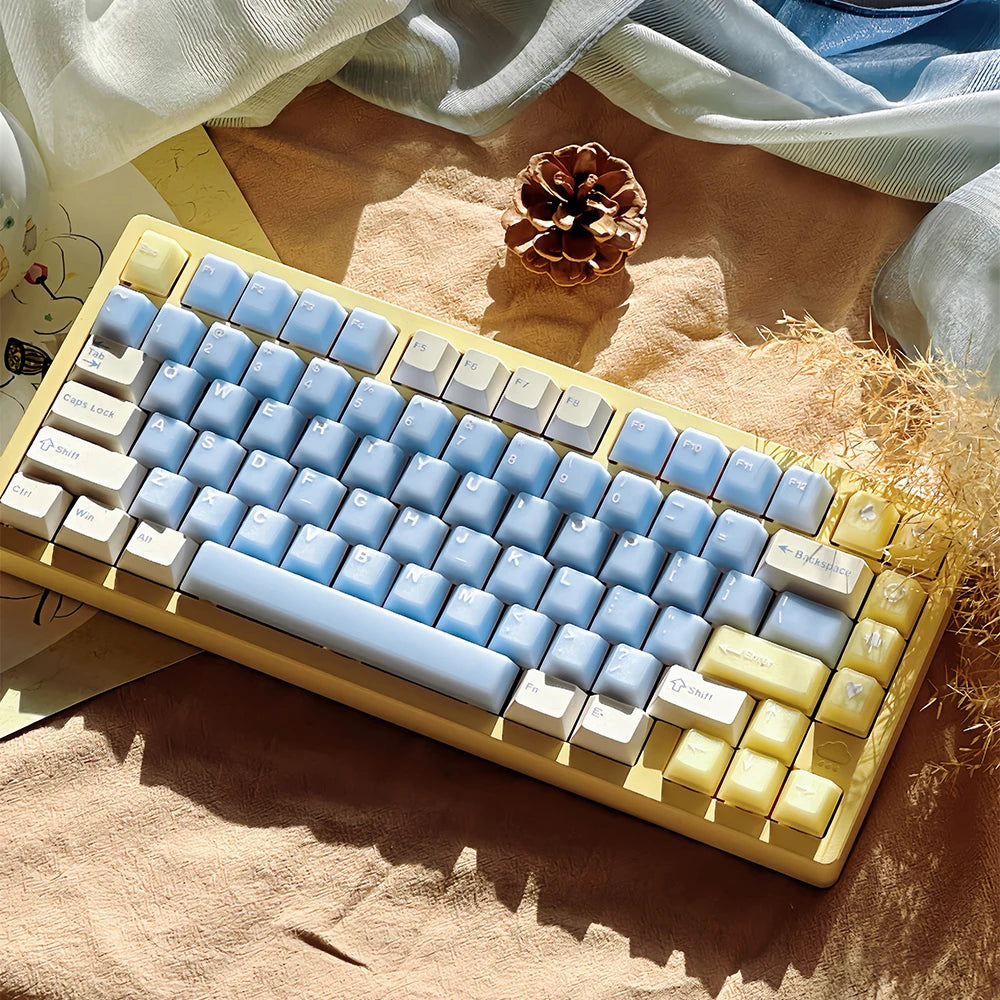164 Keys Blue Translucent Keycaps PBT PC Double Shot Cherry Profile Large Set Keycaps for Alice Layout Mechanical Keyboard