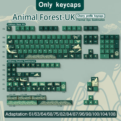 Animal Forest Green Keycaps Japanese/Korean/German/Spanish/French Keycap ISO Layout Cherry Profile for GMK Custom Mechanical Key