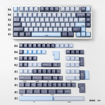 164 Keys Blue Translucent Keycaps PBT PC Double Shot Cherry Profile Large Set Keycaps for Alice Layout Mechanical Keyboard